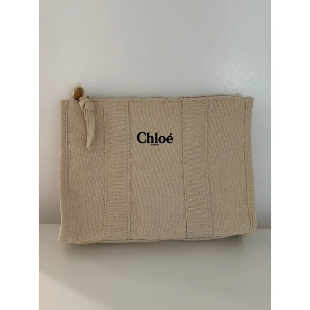 NWOT Chloé Parfum SOFT BEIGE BEAUTY CANVAS POUCH Makeup Cosmetic BAG 9